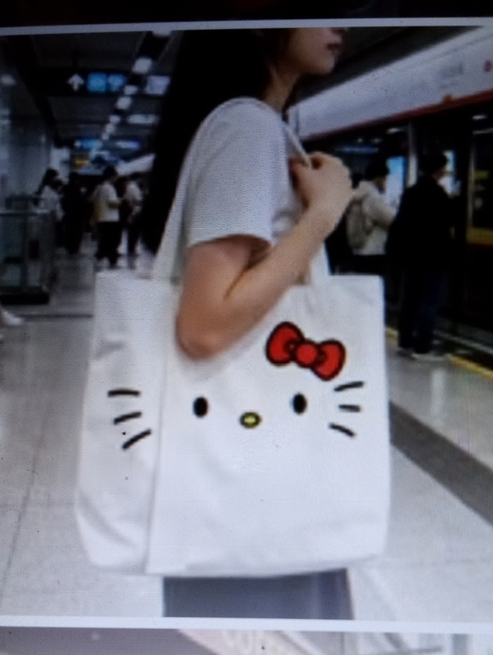 White Tote Bag with Red Bow Graphic
